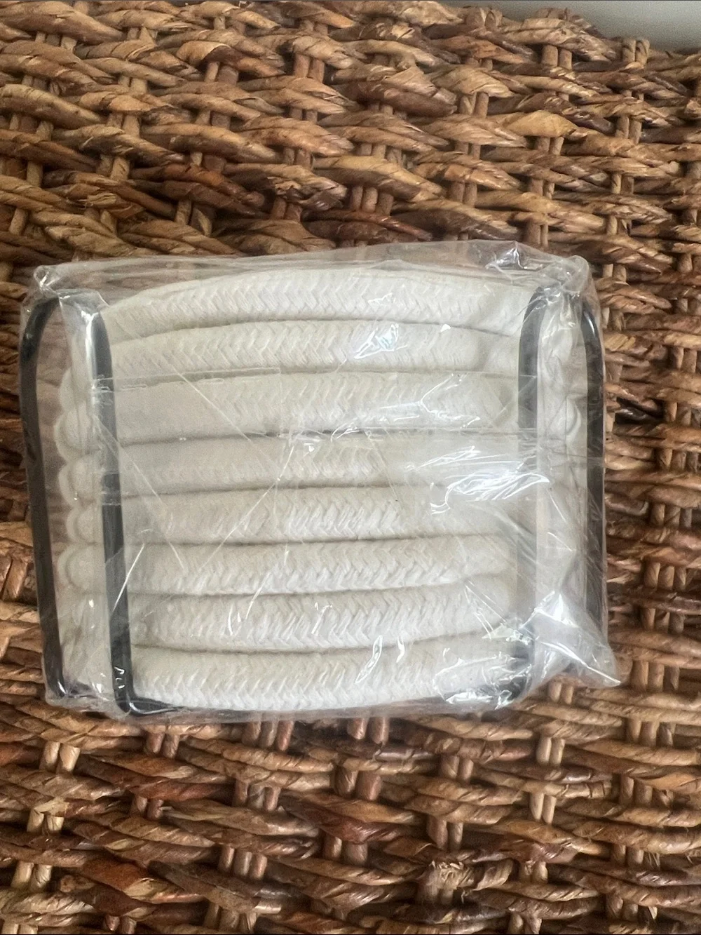 White Cotton Coasters with Black Metal Holder - Home Bath